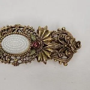 Kirks Folly Gold, Rhinestone, and Pearl Hair Clip VTG Kirk main image 2